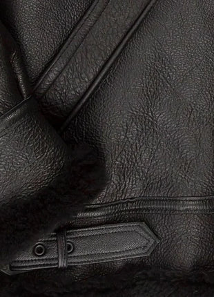 Mens Black Hooded B3 Shearling Aviator Leather Bomber Jacket