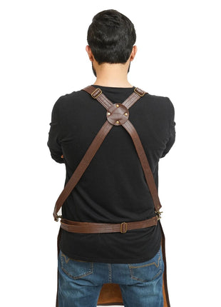 Leather Work Apron with Pockets for Men Women Adjustable Aprons Butcher Chef BBQ