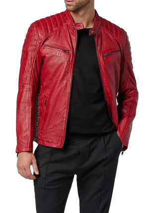 Red Leather Biker Jacket Mens