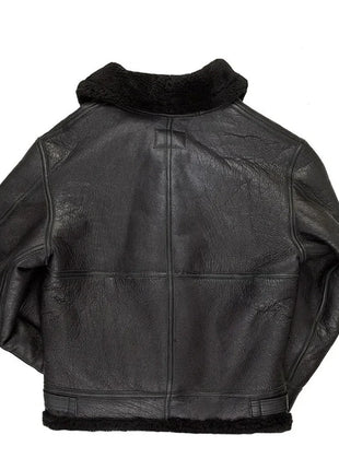 Mens Black Hooded B3 Shearling Aviator Leather Bomber Jacket