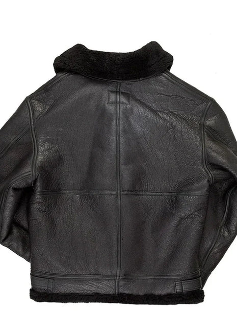 Mens Black Hooded B3 Shearling Aviator Leather Bomber Jacket