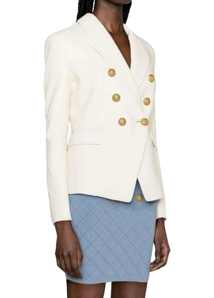 Kim Gold Button Womens Double Breasted Leather Blazer