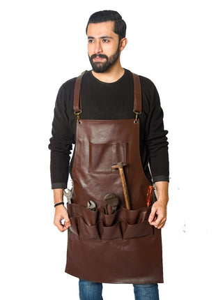 Leather Work Apron with Pockets for Men Women Adjustable Aprons Butcher Chef BBQ