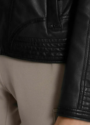 Women's Black Hooded Leather Moto Jacket