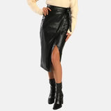 Women’s Simple Black Midi Leather Skirt