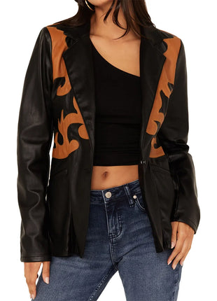 Rock & Roll Western Detailing Black Leather Blazer Women