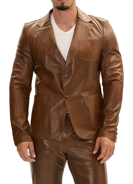 Cognac Brown Mens Leather Blazer