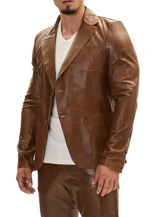 Cognac Brown Mens Leather Blazer