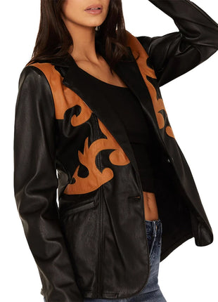 Rock & Roll Western Detailing Black Leather Blazer Women