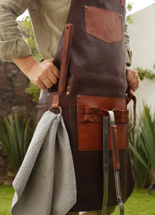 Mens Full Grain The Grill Master Leather Bbq Apron