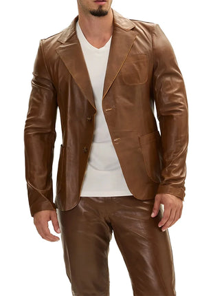 Cognac Brown Mens Leather Blazer