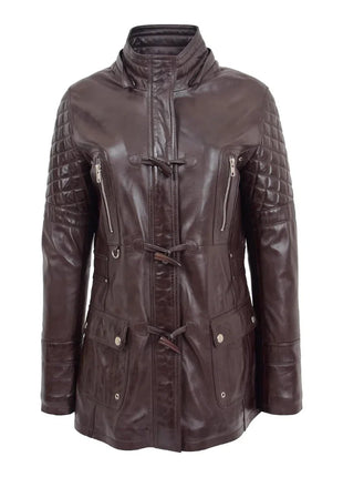 Women’s Ariel Brown Sheepskin Leather Duffle Coat with Removable Sherpa Hood