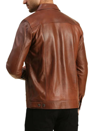 Mens Trucker Real Leather Brown Moto Jacket