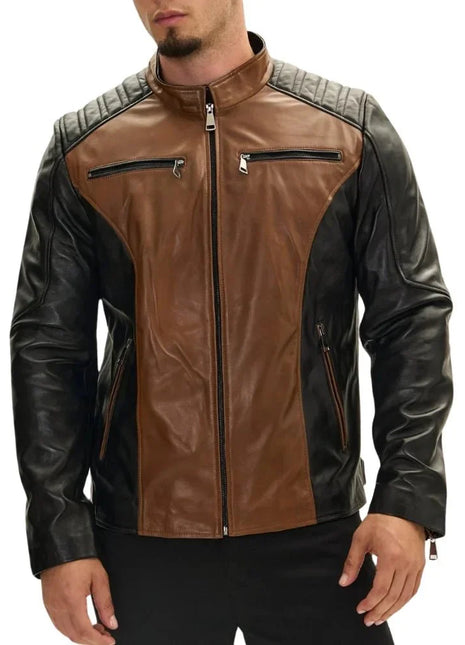 Roadster Two Tone Men's Black and Brown Leather Jacket