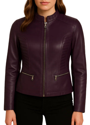 Women Slim Fit Biker Purple Leather Jacket
