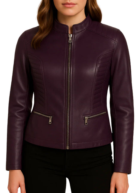 Women Slim Fit Biker Purple Leather Jacket