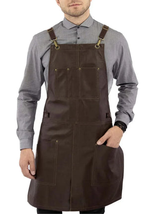 Bar Apron Leather with Pockets, Crossback Straps and Split-Leg Design