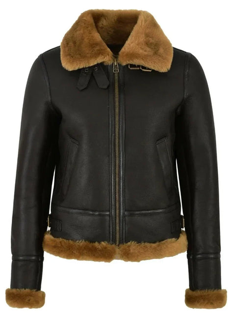 Womens Black Aviator B3 Bomber Leather Jacket