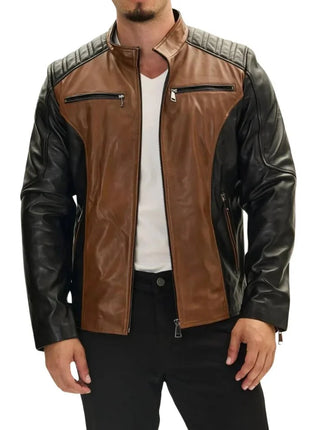 Roadster Two Tone Men's Black and Brown Leather Jacket