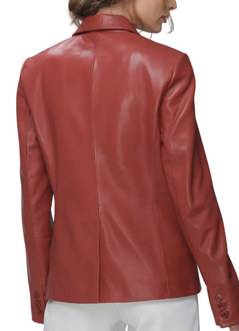 Modern Notch Lapel Red Leather Blazer Ladies