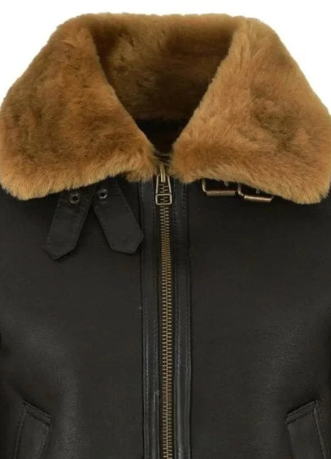 Womens Black Aviator B3 Bomber Leather Jacket