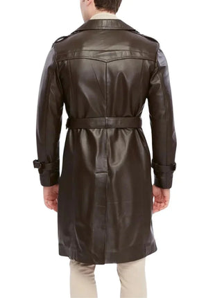 Men's Double Breasted Brown Trench Leather Coat