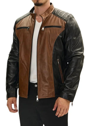 Roadster Two Tone Men's Black and Brown Leather Jacket
