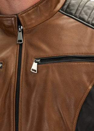 Roadster Two Tone Men's Black and Brown Leather Jacket