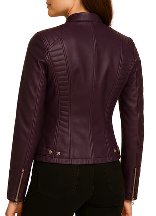 Women Slim Fit Biker Purple Leather Jacket