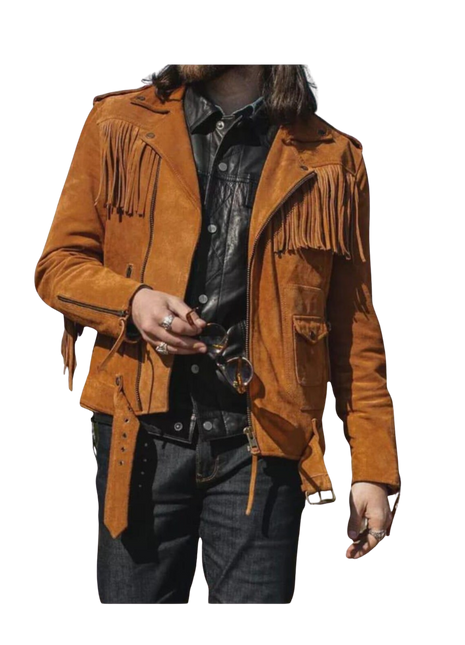 Brown suede jacket with fringes 