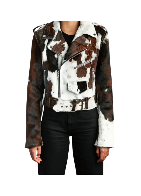 Cow print leather jacket 