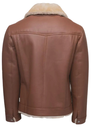Brown leather jacket with beige fur lining 