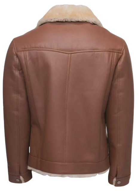 Brown leather jacket with beige fur lining 