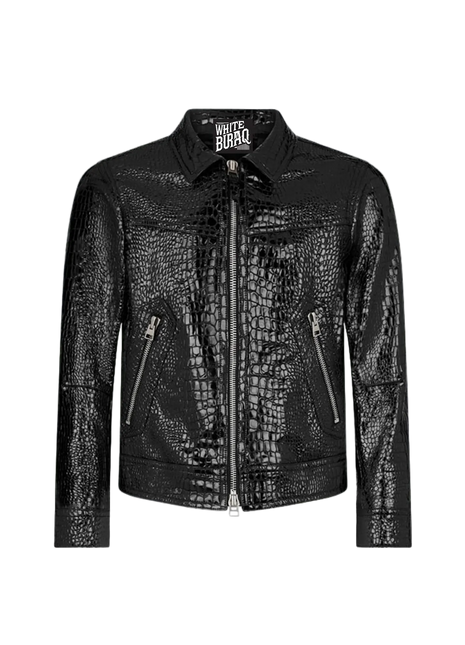 Black leather jacket with crocodile pattern 
