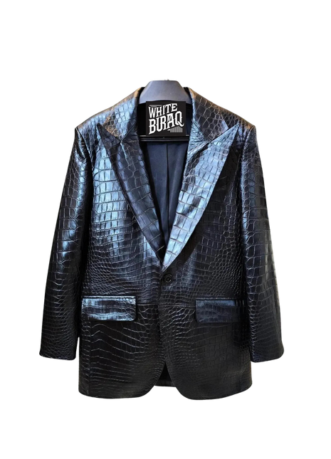Black crocodile-patterned blazer 