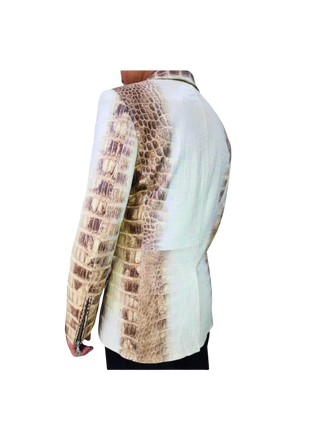 White blouse with snake print sleeves 