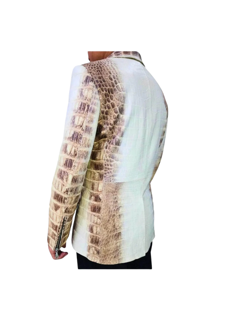 White blouse with snake print sleeves 