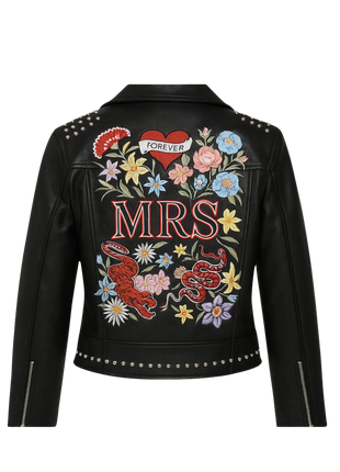 Black leather jacket with colorful embroidery 