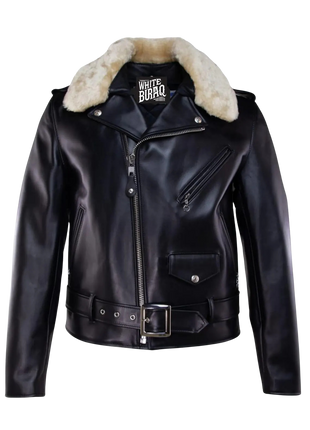 Black leather jacket with fur collar 