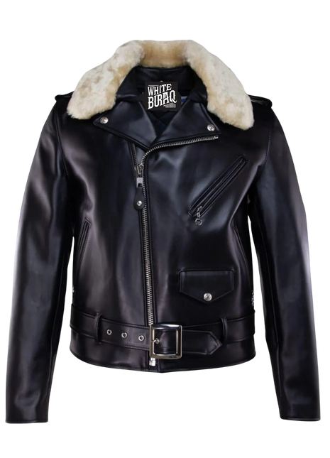 Black leather jacket with fur collar 