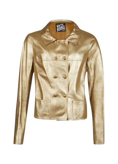 Women's Gold Metallic Leather Double-Breasted Blazer Coat