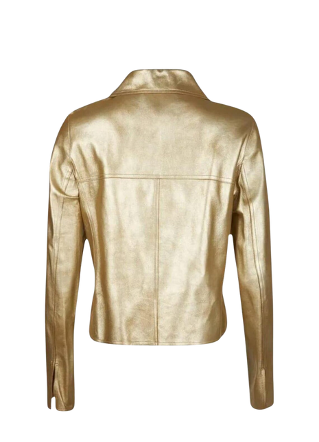 Women's Gold Metallic Leather Double-Breasted Blazer Coat