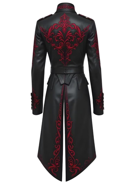 Black coat with red embroidery 