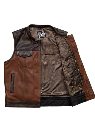 Brown leather vest with paisley pattern lining 