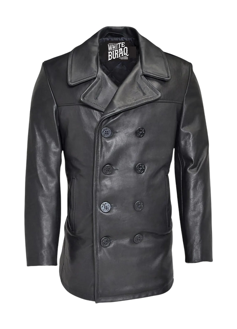 Black leather coat with brand logo 