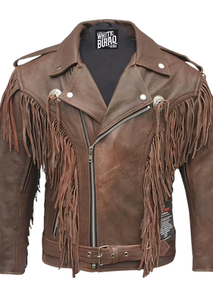 Brown leather jacket with fringes 