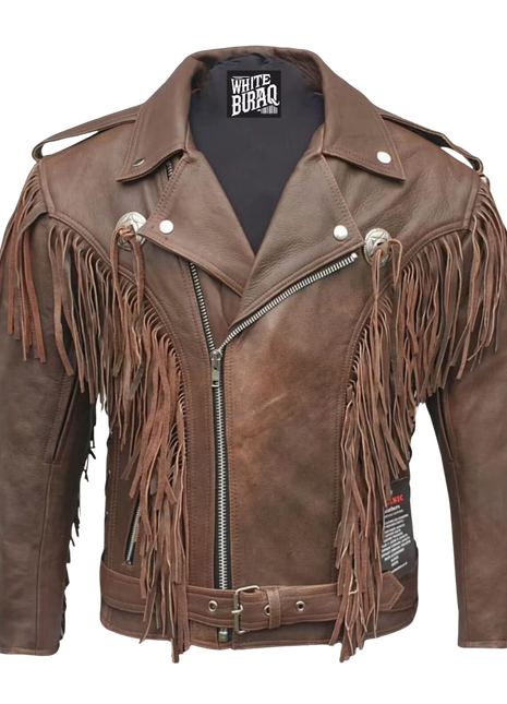 Brown leather jacket with fringes 