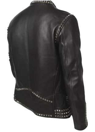 Black leather jacket with studded details 