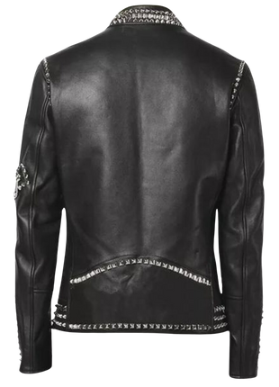 Black leather jacket with studded details 