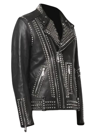 Black leather jacket with studs and zippers 
